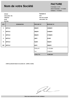 Facture Excel 2025